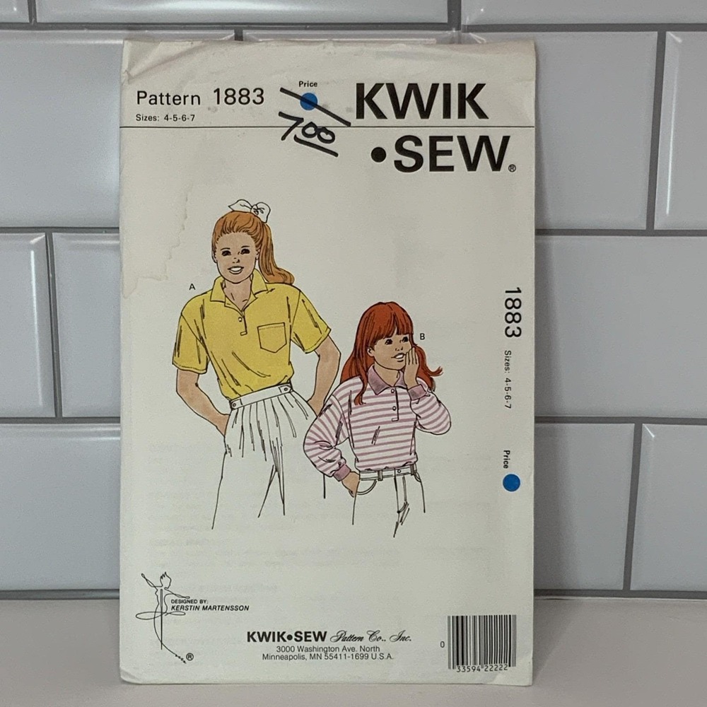 Kwik Sew 1883 Girls Polo Shirt Sewing Pattern Sizes 4-5-6-7 Kerstin‎ Martensson